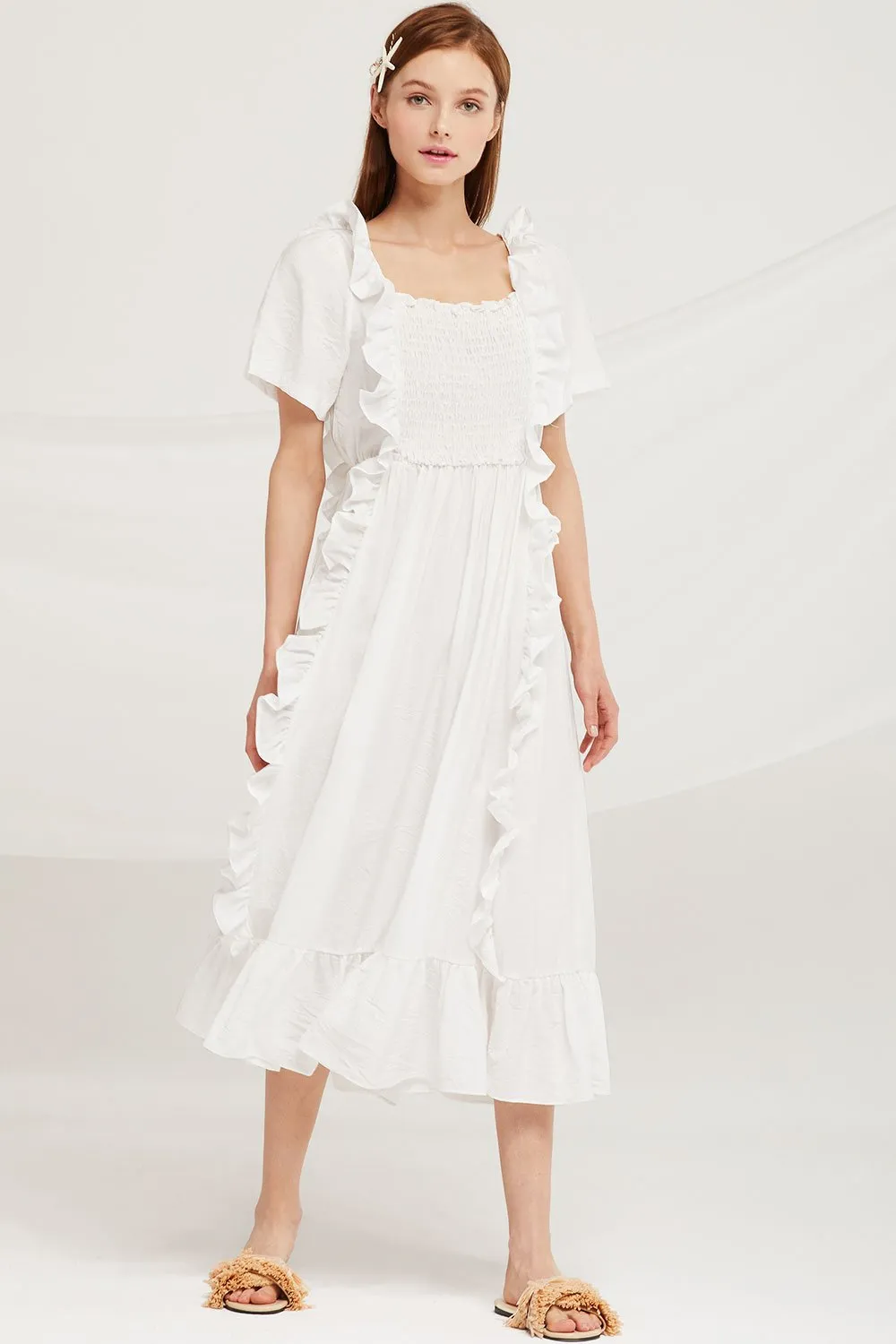 Eliza Ruffle Trim Smocked Dress