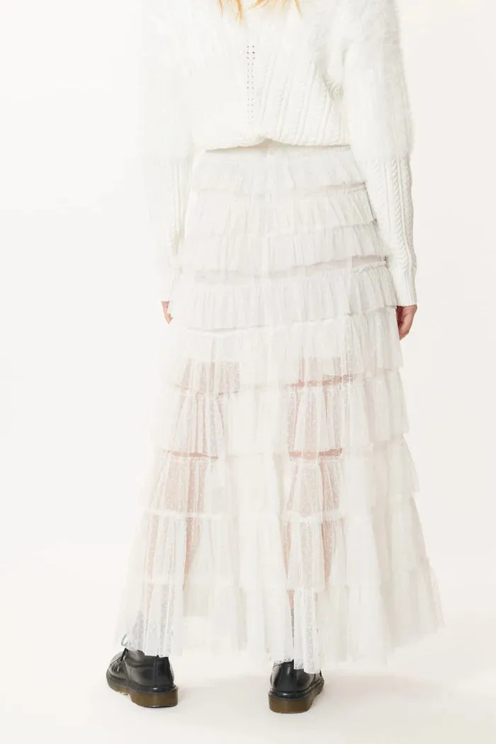 Elka Tiered Mesh Skirt - White
