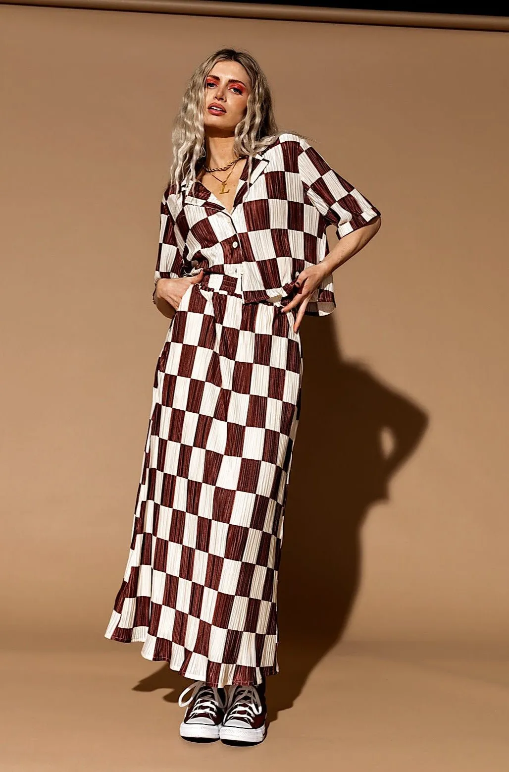 Ćest la Vie Plissé Skirt Set in Mocha Latte