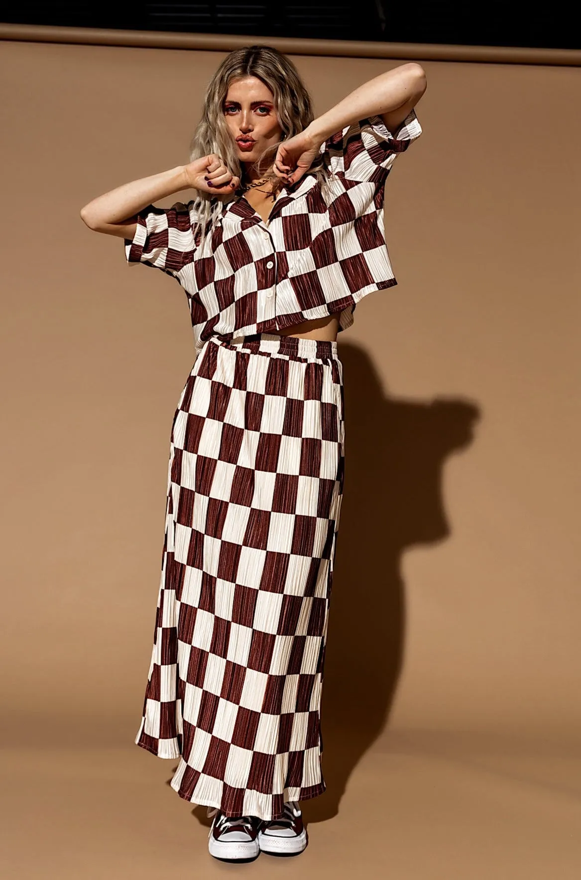 Ćest la Vie Plissé Skirt Set in Mocha Latte