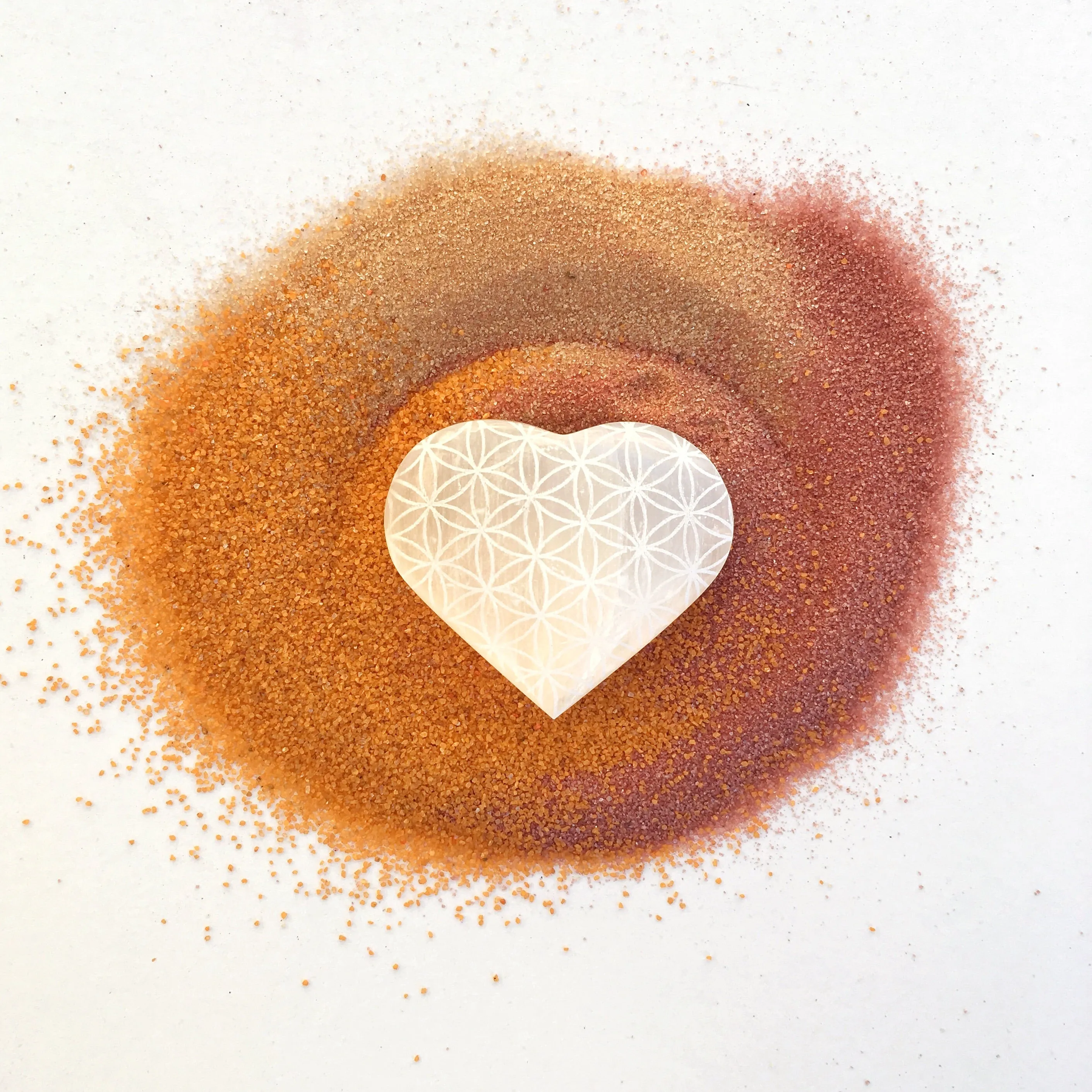 Etched Selenite Heart "Flower of Life"