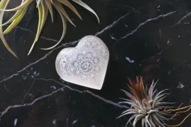 Etched Selenite Heart "Om Mandala"