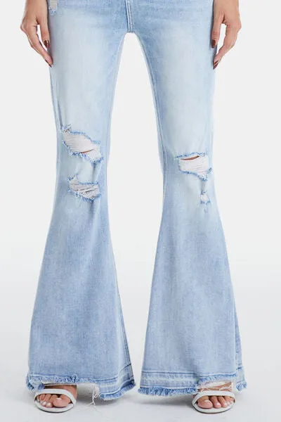 Explore More Collection - BAYEAS Full Size Distressed Raw Hem High Waist Flare Jeans