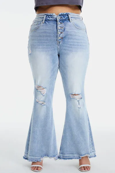 Explore More Collection - BAYEAS Full Size Distressed Raw Hem High Waist Flare Jeans