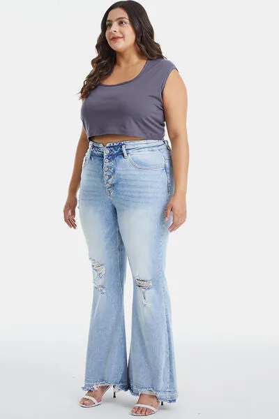 Explore More Collection - BAYEAS Full Size Distressed Raw Hem High Waist Flare Jeans