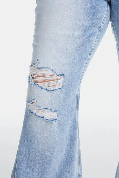 Explore More Collection - BAYEAS Full Size Distressed Raw Hem High Waist Flare Jeans