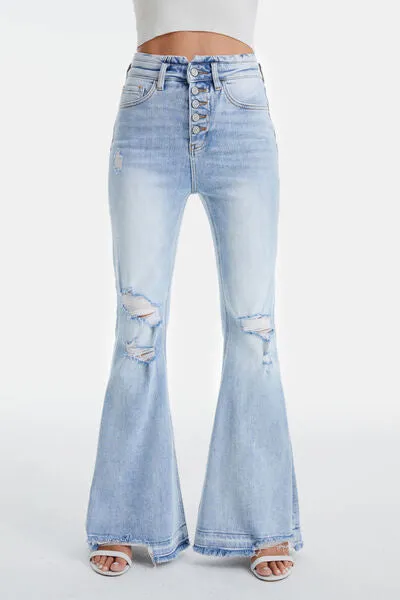 Explore More Collection - BAYEAS Full Size Distressed Raw Hem High Waist Flare Jeans