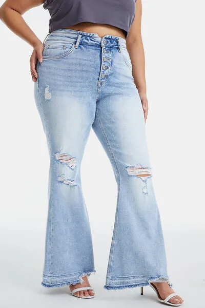 Explore More Collection - BAYEAS Full Size Distressed Raw Hem High Waist Flare Jeans