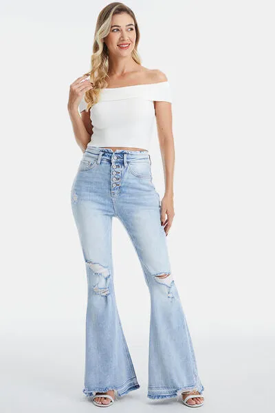 Explore More Collection - BAYEAS Full Size Distressed Raw Hem High Waist Flare Jeans