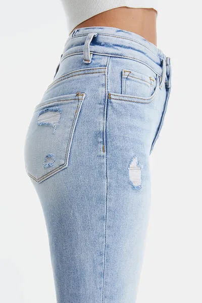Explore More Collection - BAYEAS Full Size Distressed Raw Hem High Waist Flare Jeans