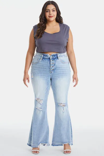 Explore More Collection - BAYEAS Full Size Distressed Raw Hem High Waist Flare Jeans