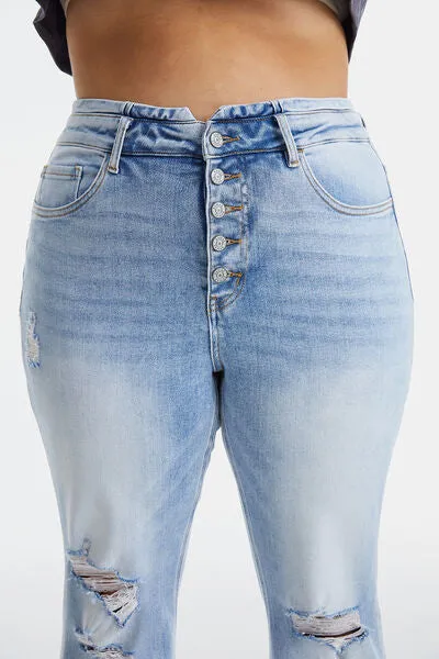 Explore More Collection - BAYEAS Full Size Distressed Raw Hem High Waist Flare Jeans