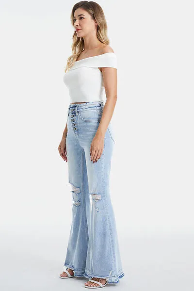 Explore More Collection - BAYEAS Full Size Distressed Raw Hem High Waist Flare Jeans