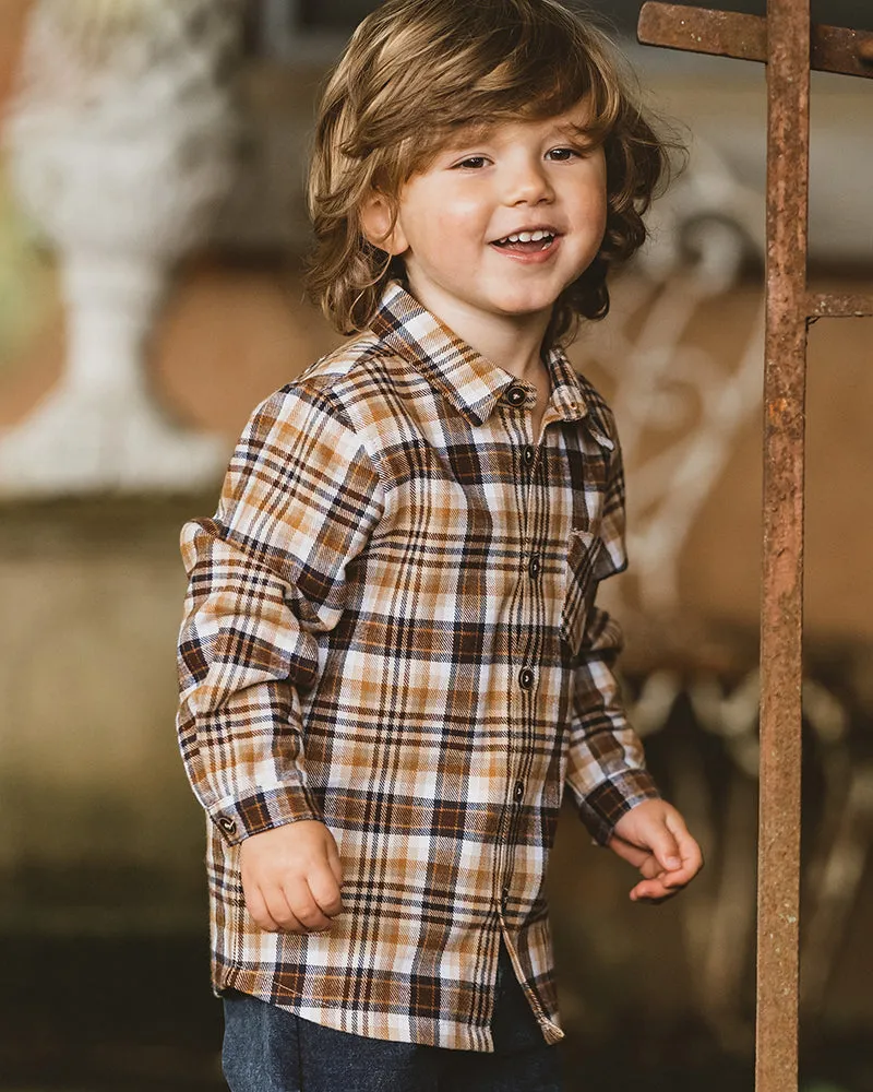 Fox & Finch Wallaby Check Shirt - Latte (Size 00 -7)