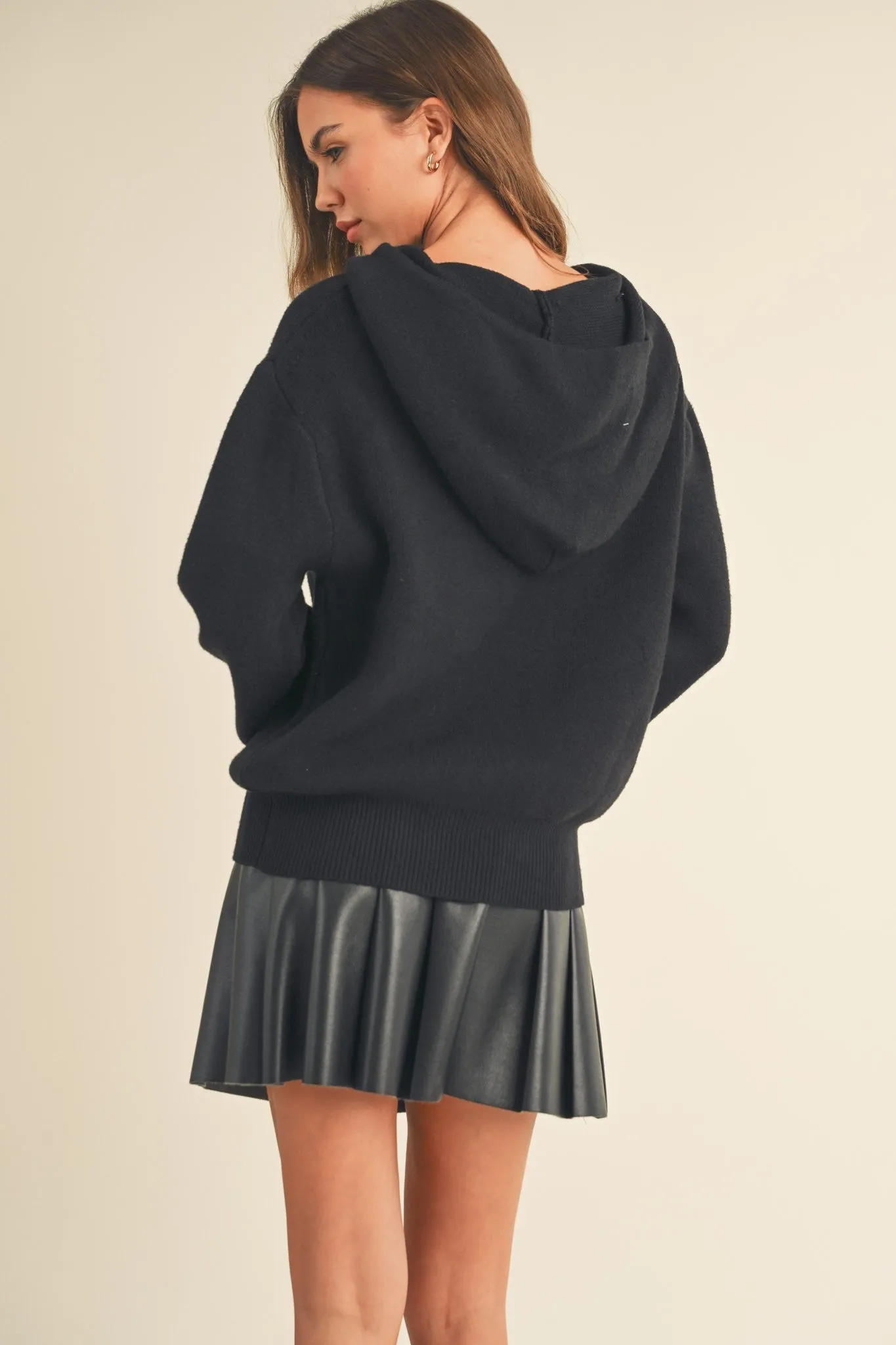 Womens Black Knit Puff Sleeve Hoodie with Bold Red Georgia Lettering - Perfect for Game Day