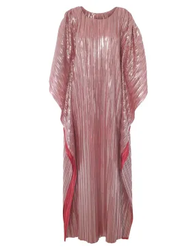 Giselle Metallic Pink Plisse Kaftan Dress