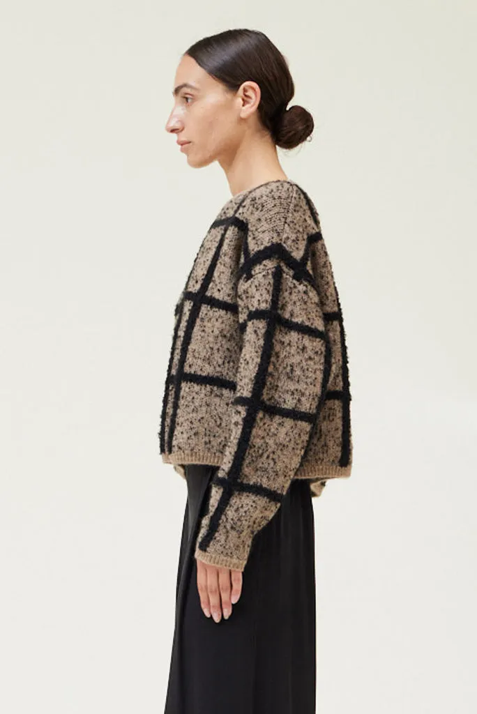 GRADE AND GATHER CROPPED GRID SWEATER