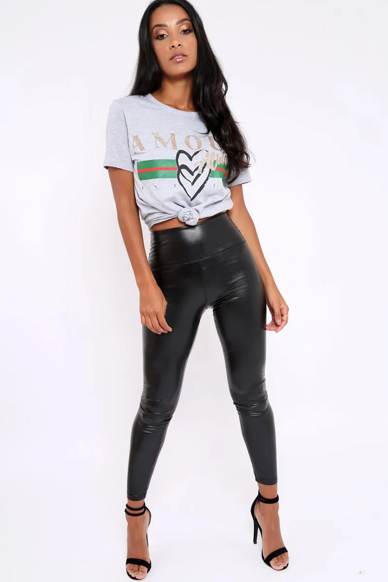 Grey Amour Always Slogan T-shirt - Esmay