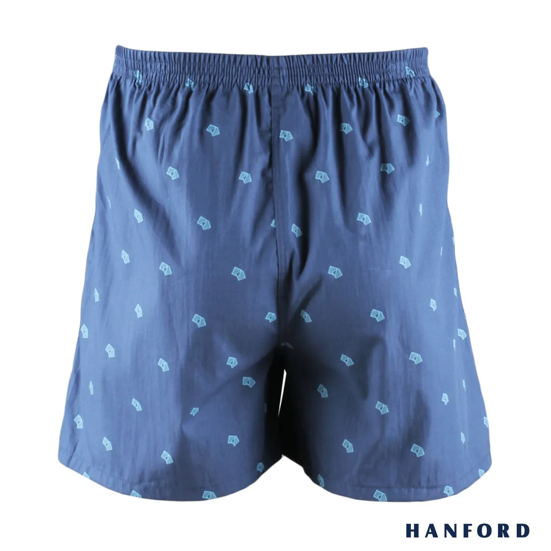Hanford Men 100% Premium Cotton Woven Boxer Shorts Linear - Linear Print/Dark Denim (SinglePack)