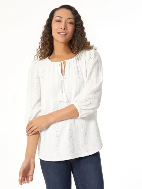 Jasper Crepe Button Detail Eyelet Blouse