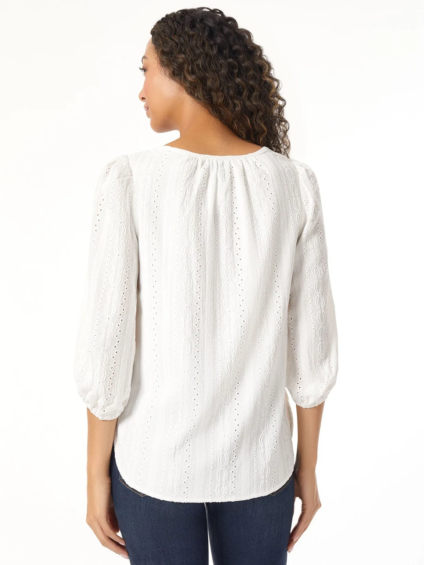 Jasper Crepe Button Detail Eyelet Blouse