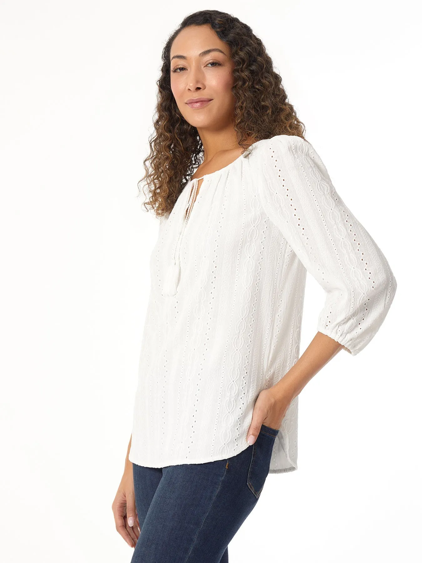 Jasper Crepe Button Detail Eyelet Blouse