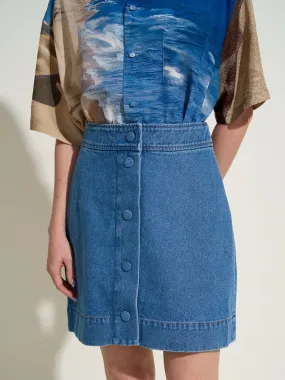 JOHANNE - Mini jupe boutonnée en denim délavé Oeko-Tex Bleu