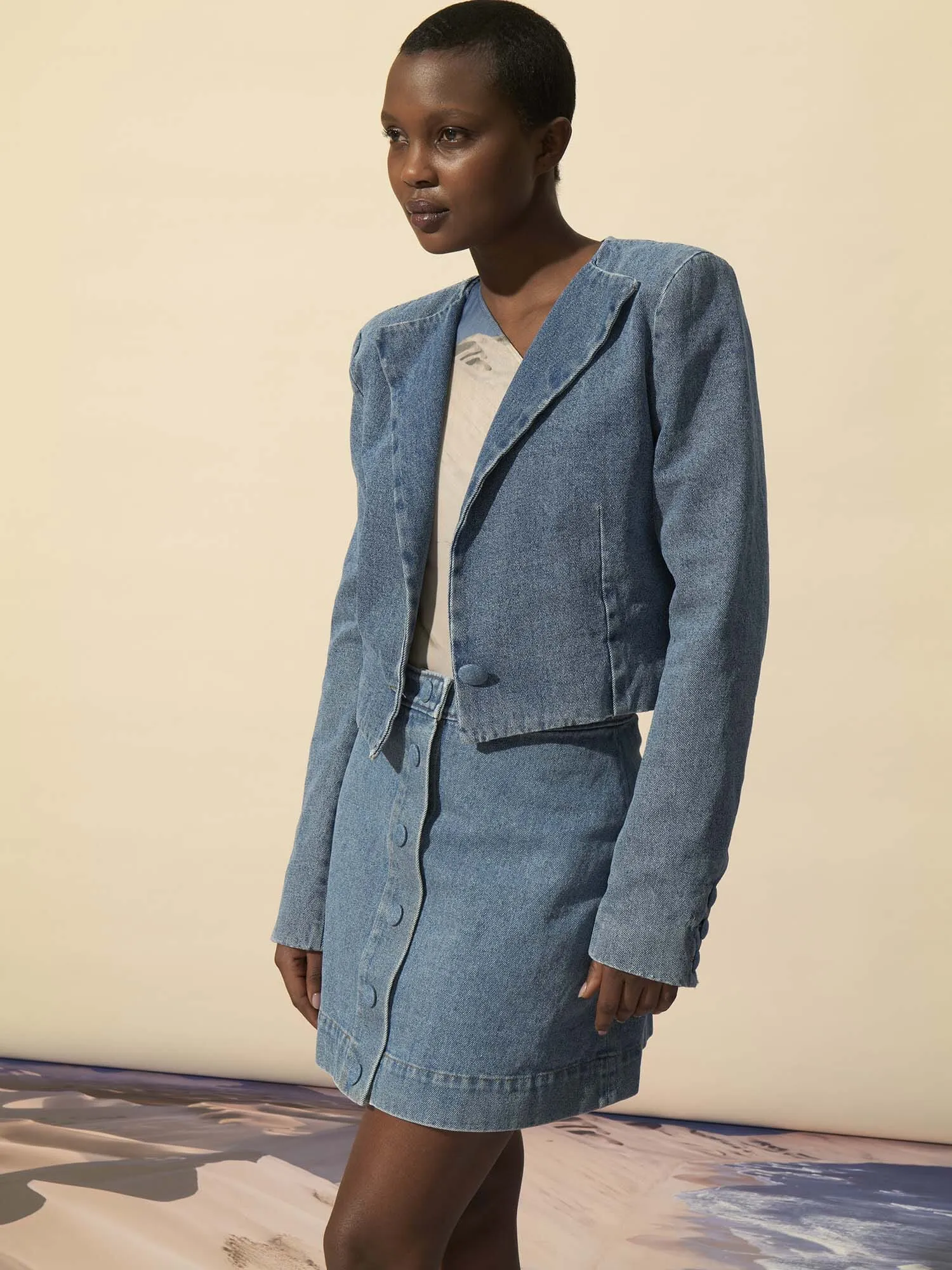 JOHANNE - Mini jupe boutonnée en denim délavé Oeko-Tex Bleu