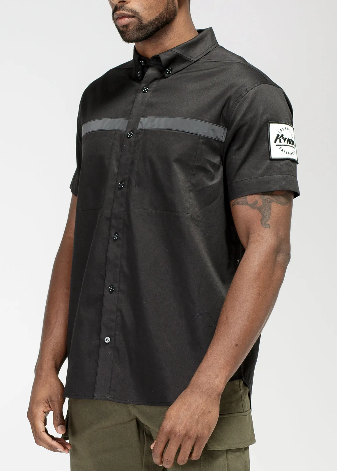 Konus Men's Reflective Short Sleeve Button Down in Black