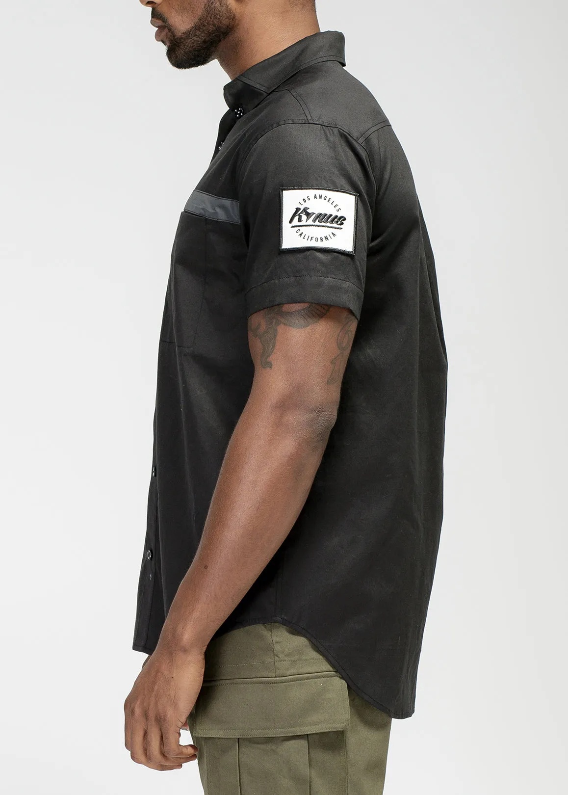 Konus Men's Reflective Short Sleeve Button Down in Black