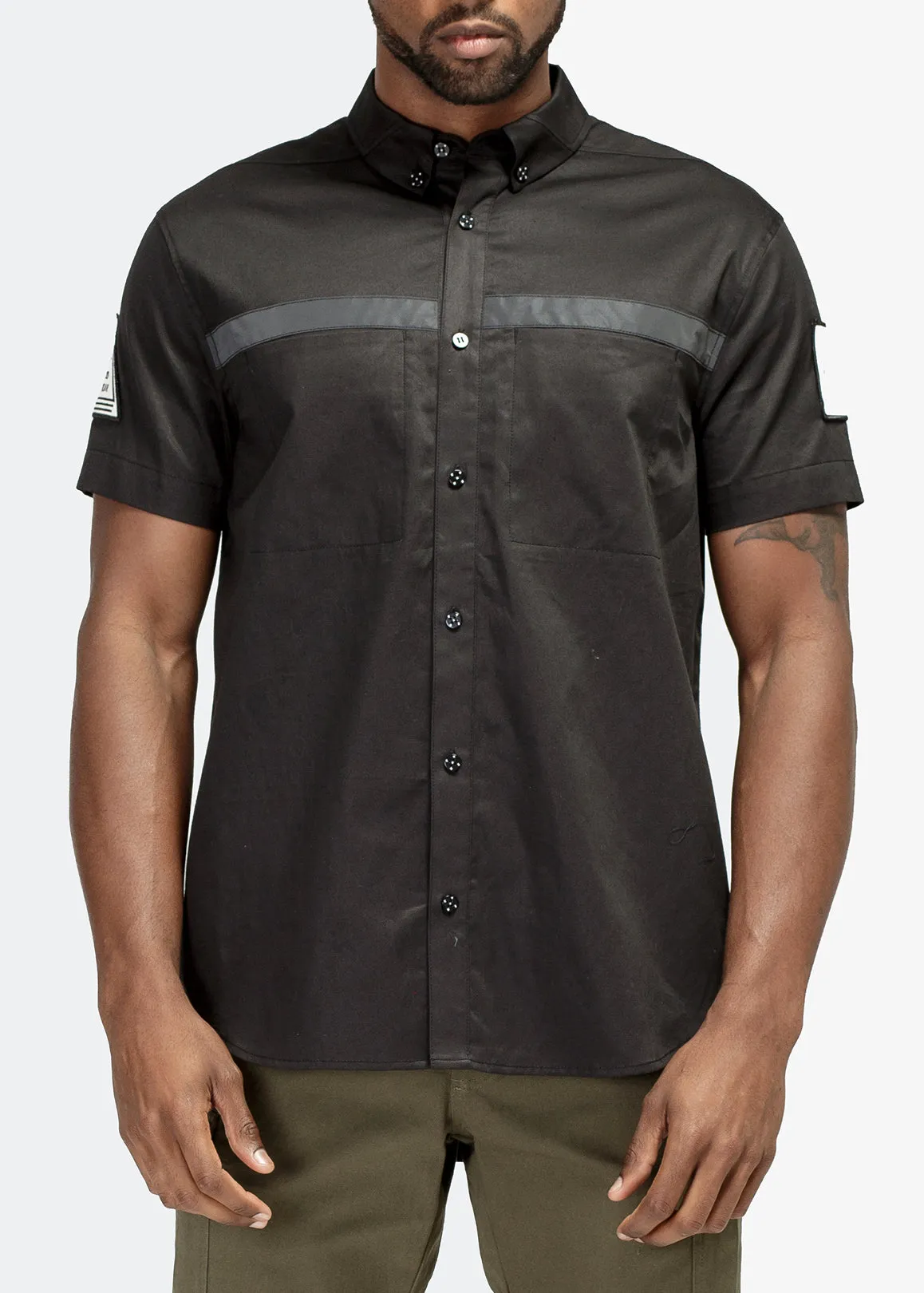 Konus Men's Reflective Short Sleeve Button Down in Black