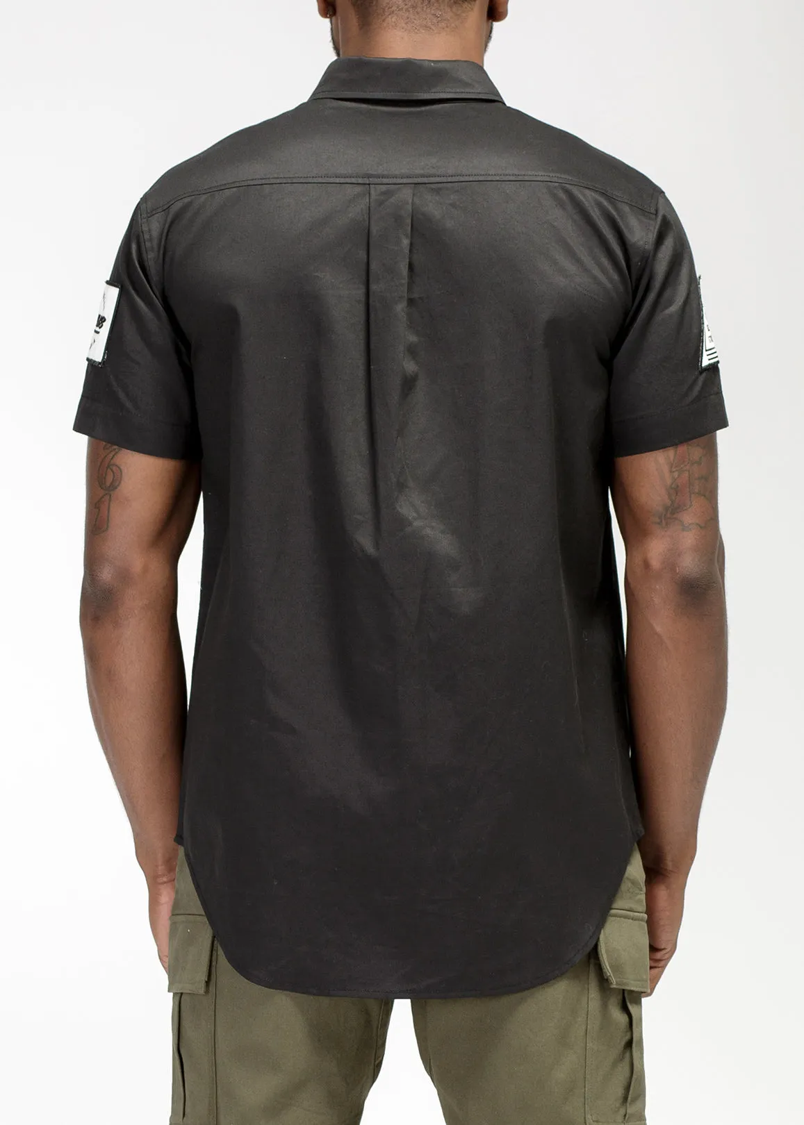 Konus Men's Reflective Short Sleeve Button Down in Black