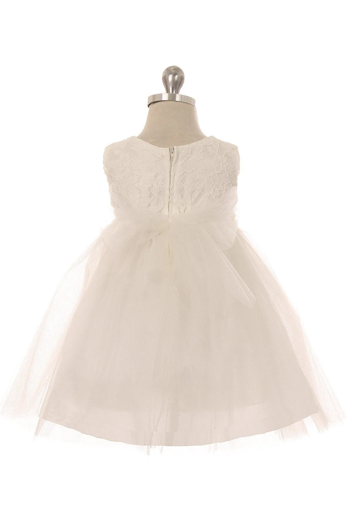 Lace Illusion Baby Dress with Mesh Pearl Trim