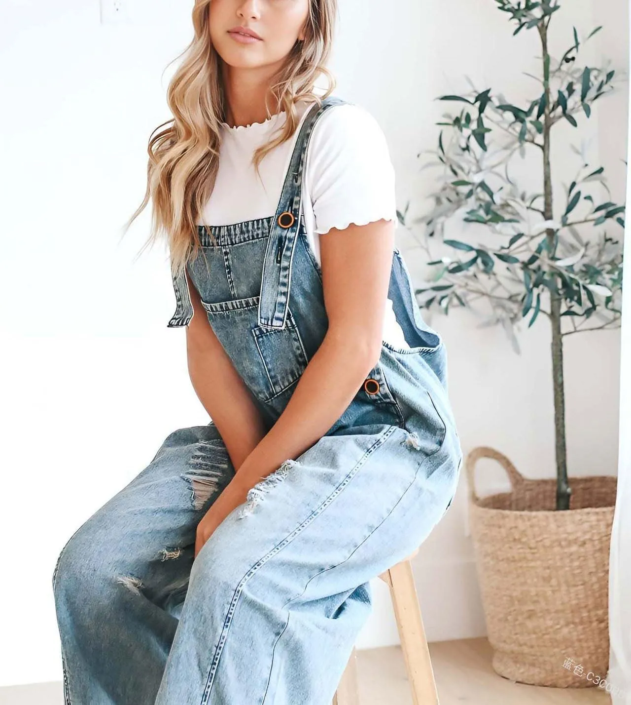 Limited time sale 50% OFFWomen's Cute Casual Button Jumpsuit Ripped Denim Overalls