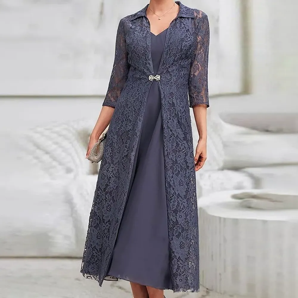 Loose Lace Party Plain Two-Piece Dress