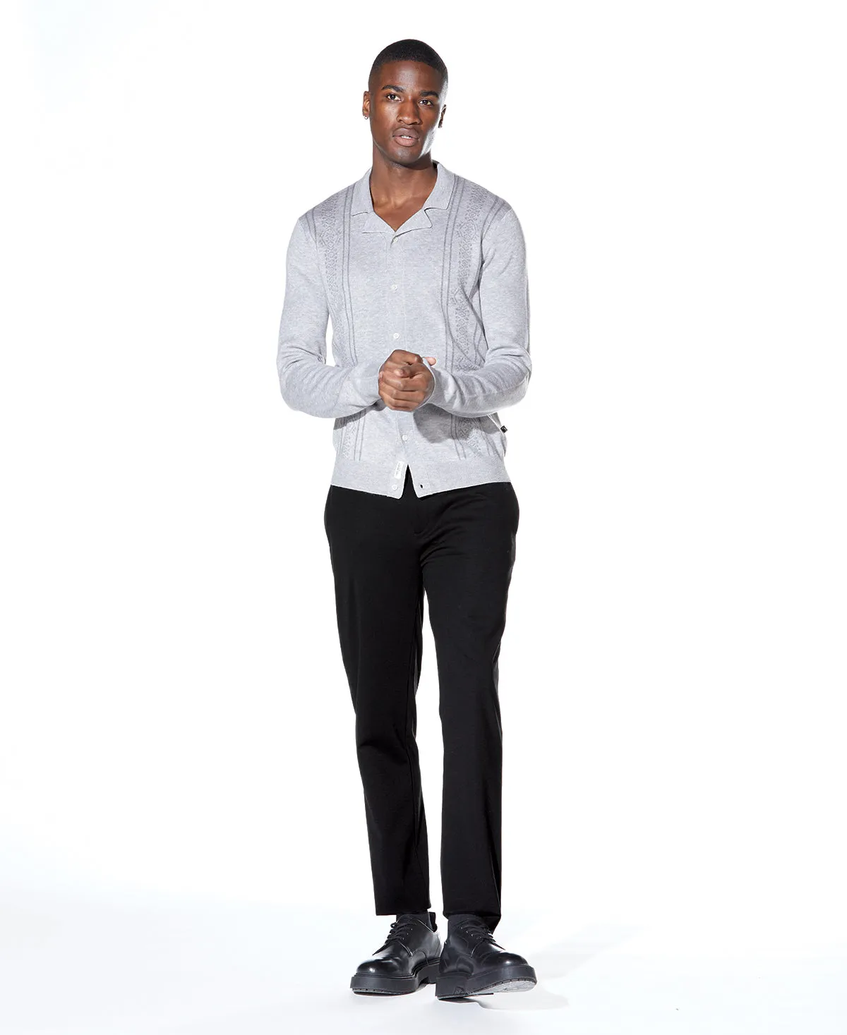 Luigi Full Placket Sweater Camp Shirt (Heather Gray)