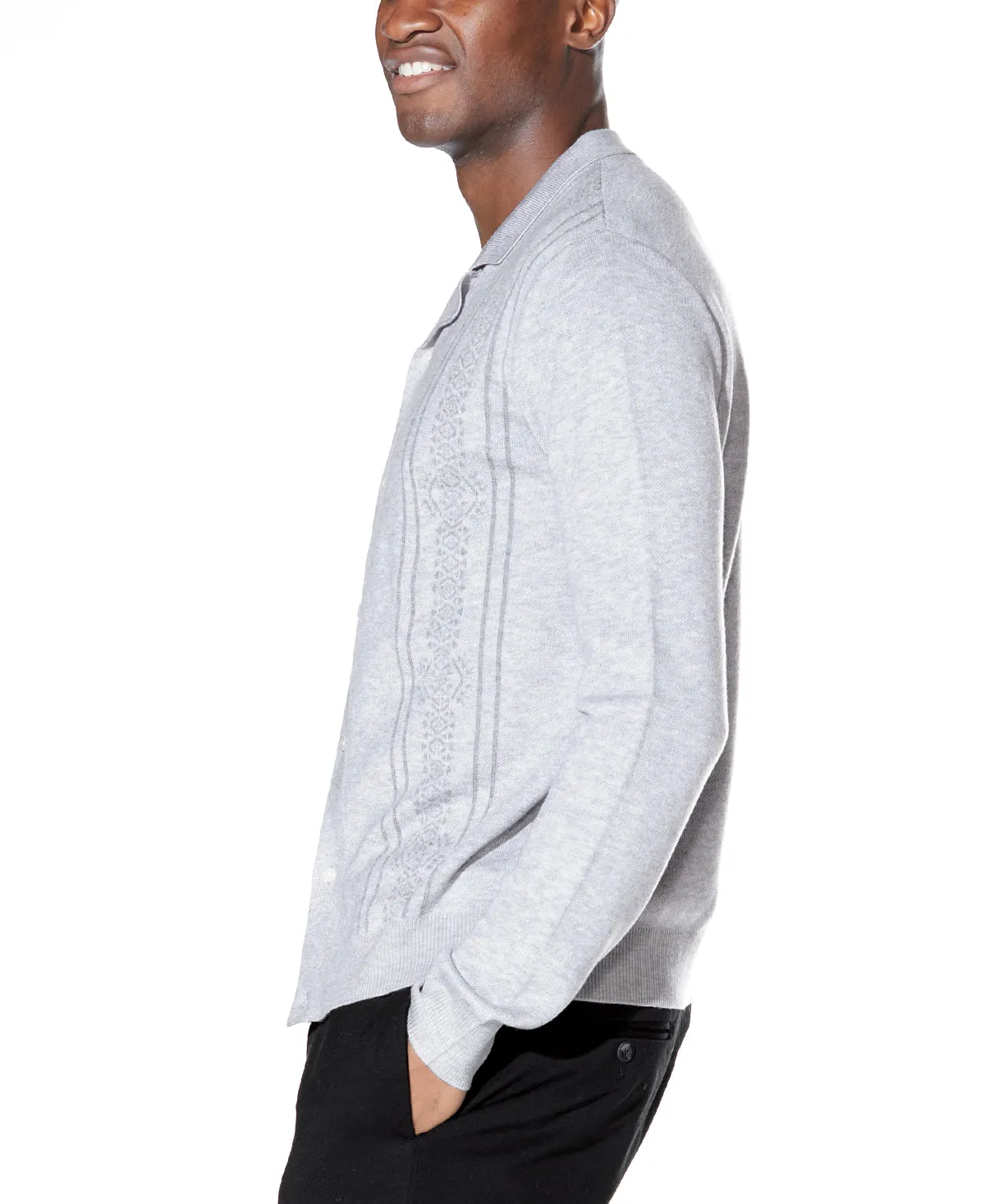 Luigi Full Placket Sweater Camp Shirt (Heather Gray)