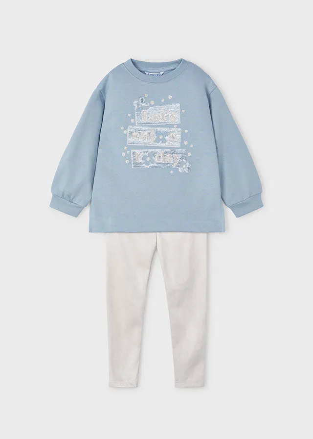 Mayoral 4709 056 - Sky Blue Suede Legging Set