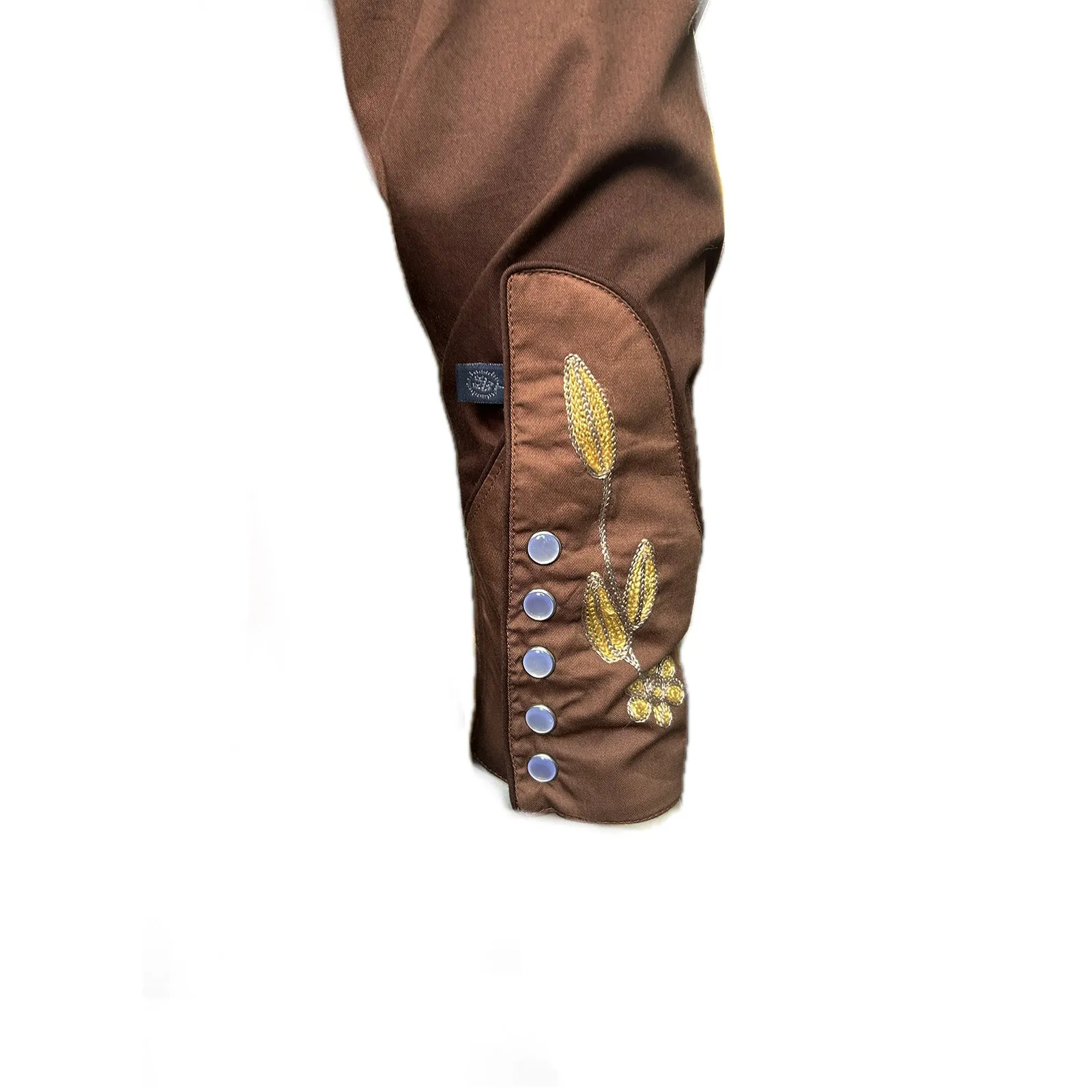 Men's Floral 2-Tone Brown & Tan Embroidered Western Shirt