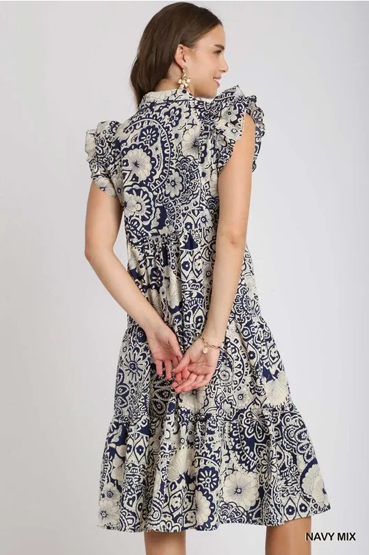 Navy Mix Paisley Midi Dress