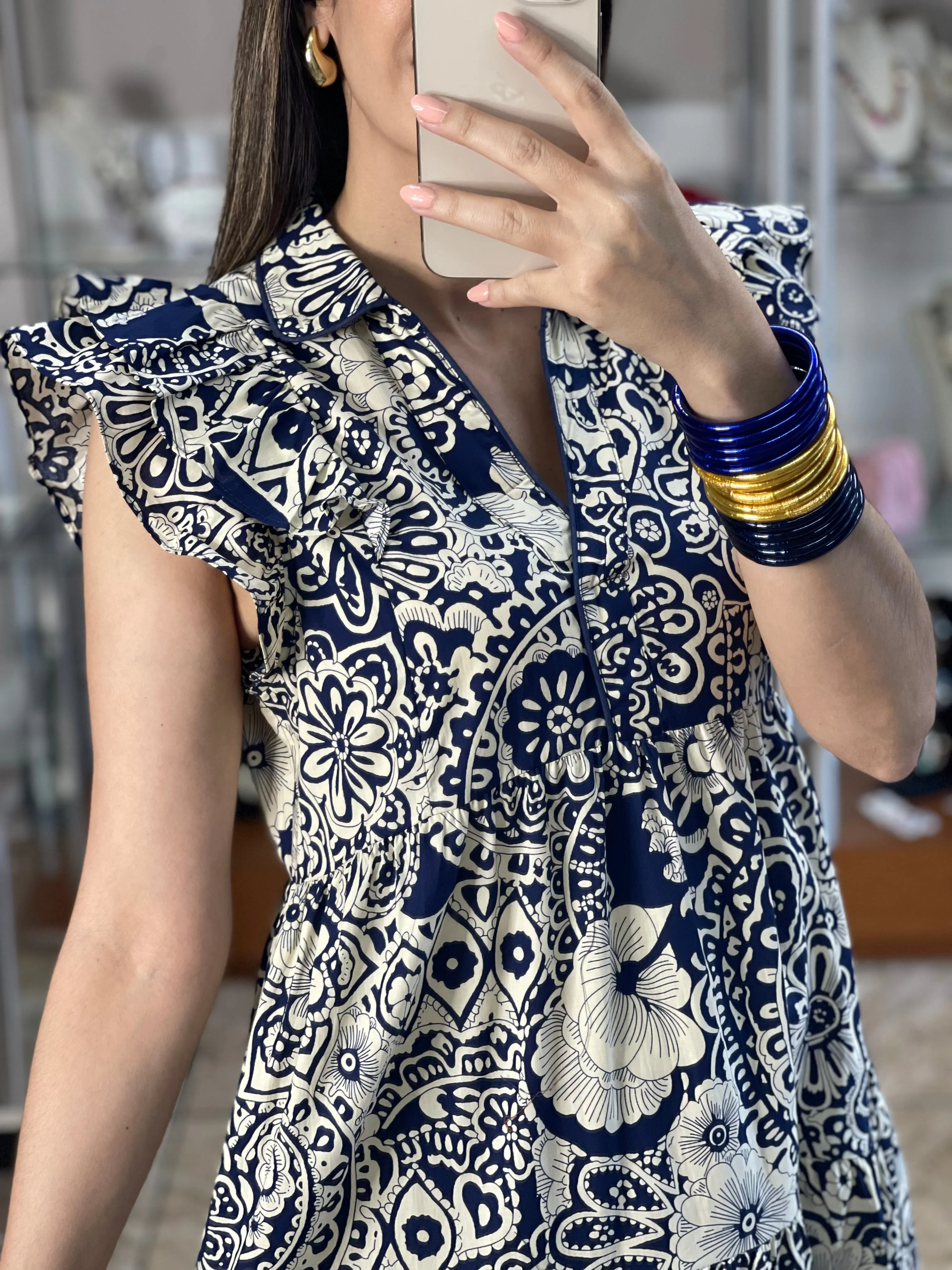 Navy Mix Paisley Midi Dress