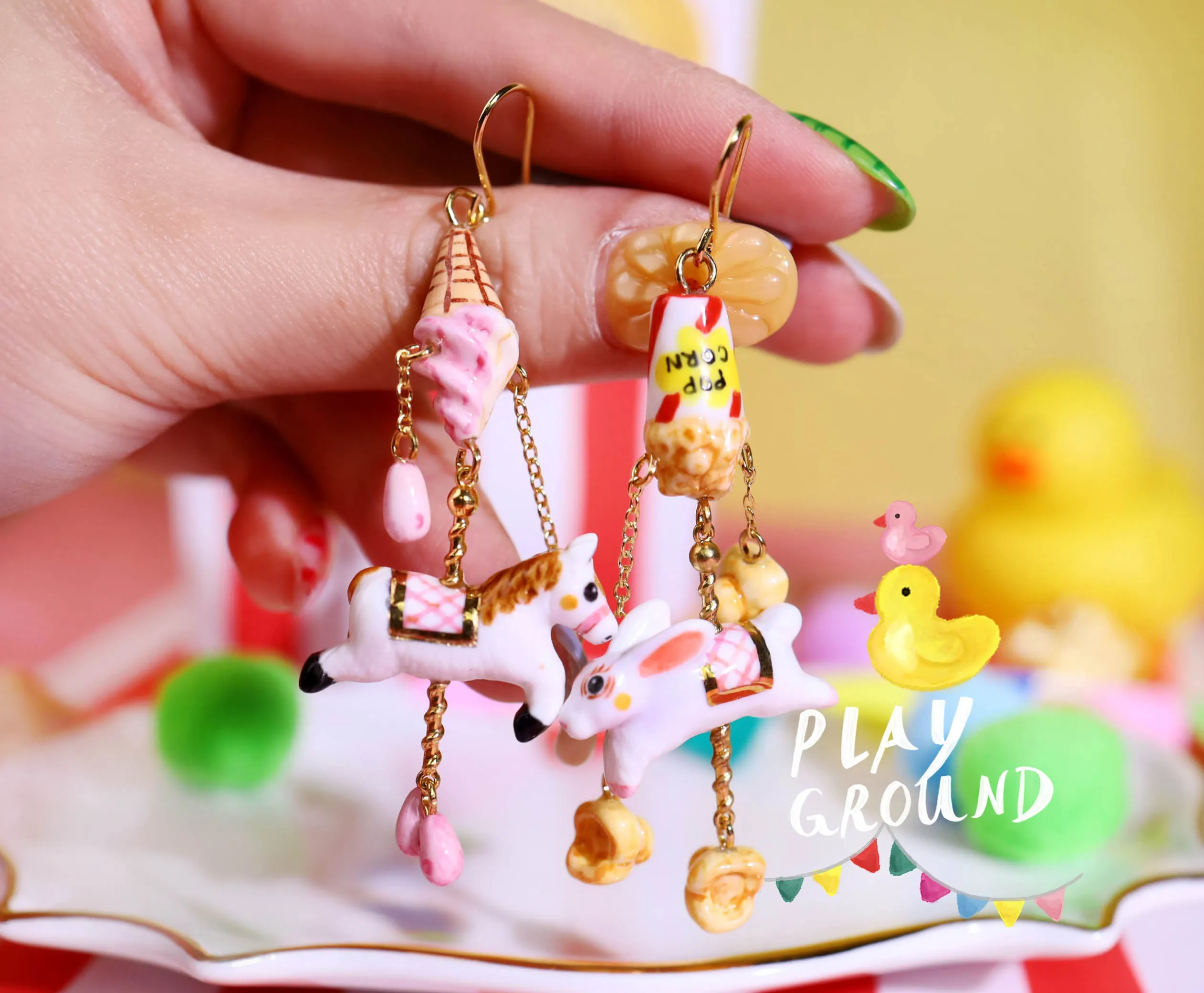 NB - MR23J003 Funfair horse & rabbit earrings