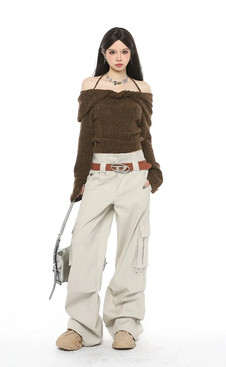 Off-Shoulder Twist Trim Knit Sweater Top