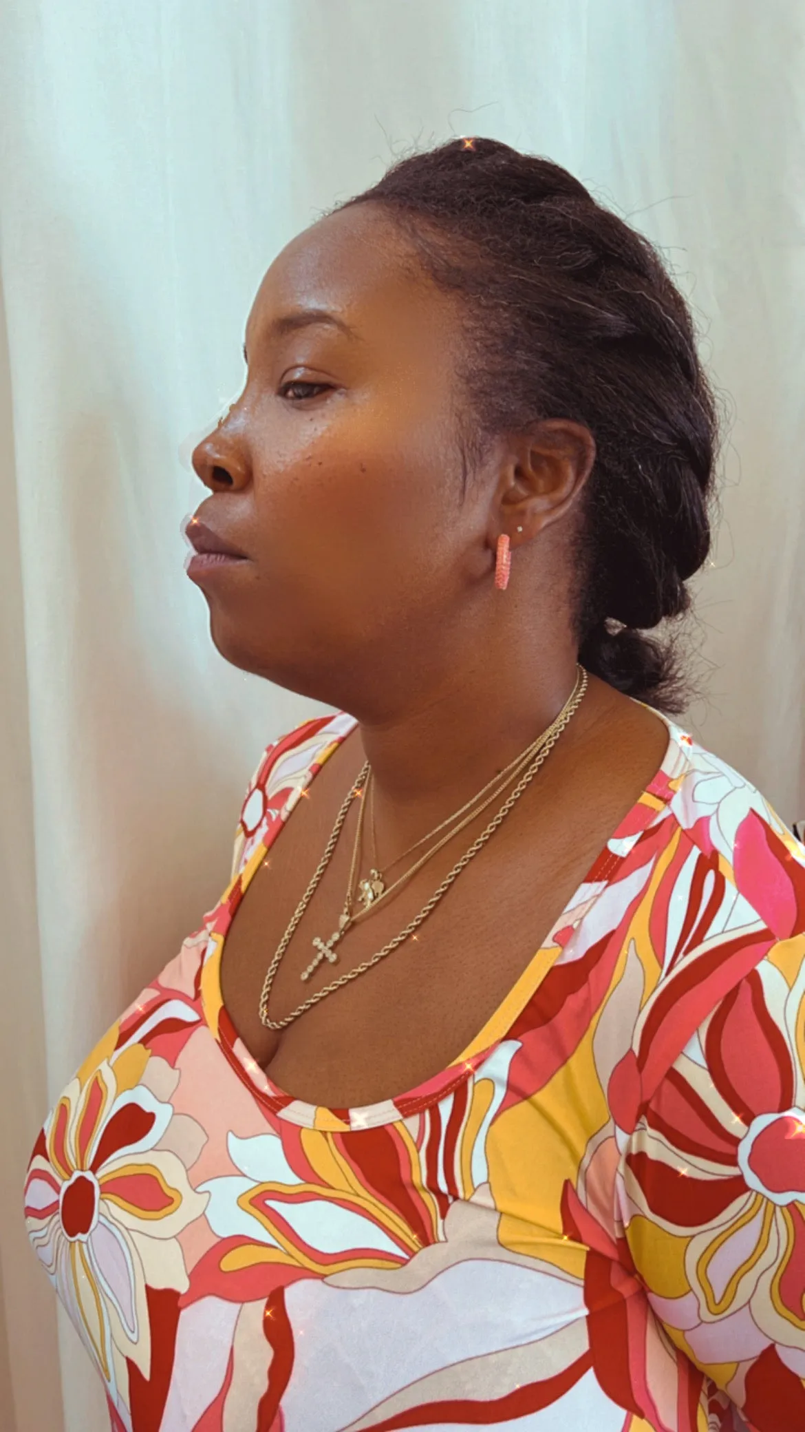 Pink/Citrus/Ivory Floral Swirl Printed Jersey Fit and Flare Dress