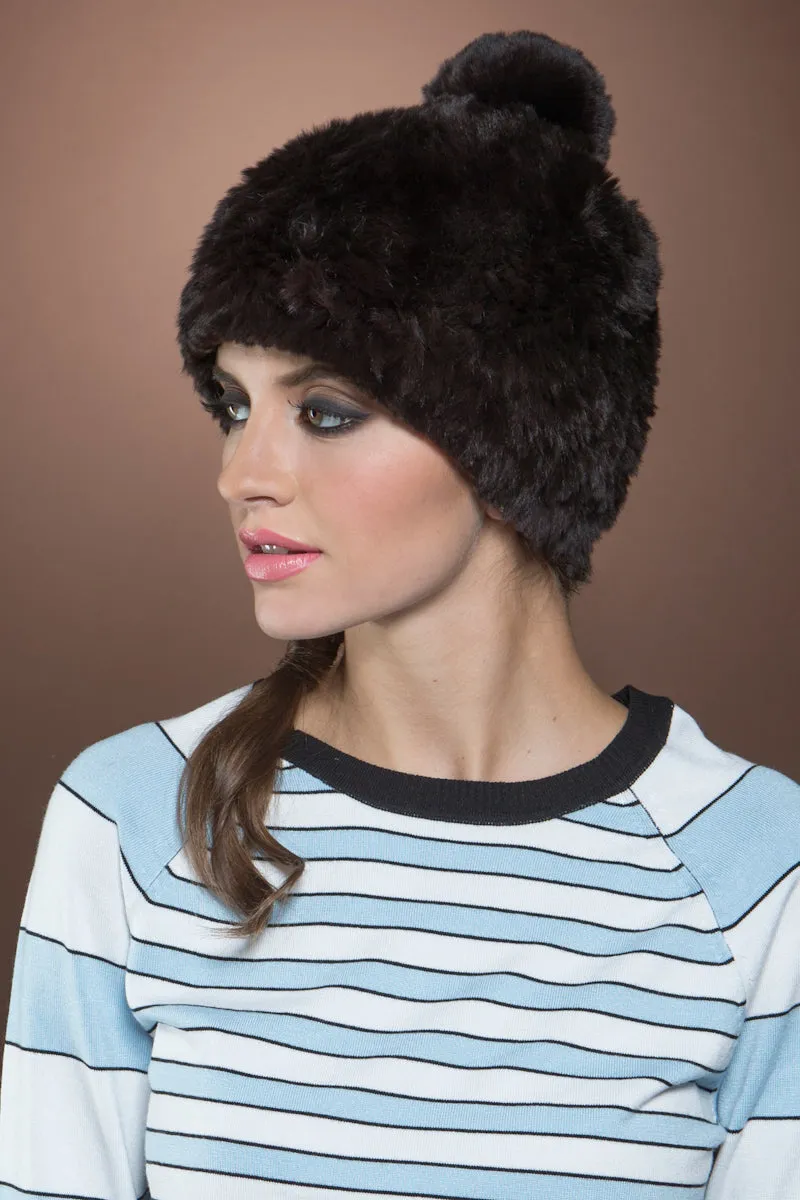 Rex Rabbit Pom Pom Knitted Fur Hat