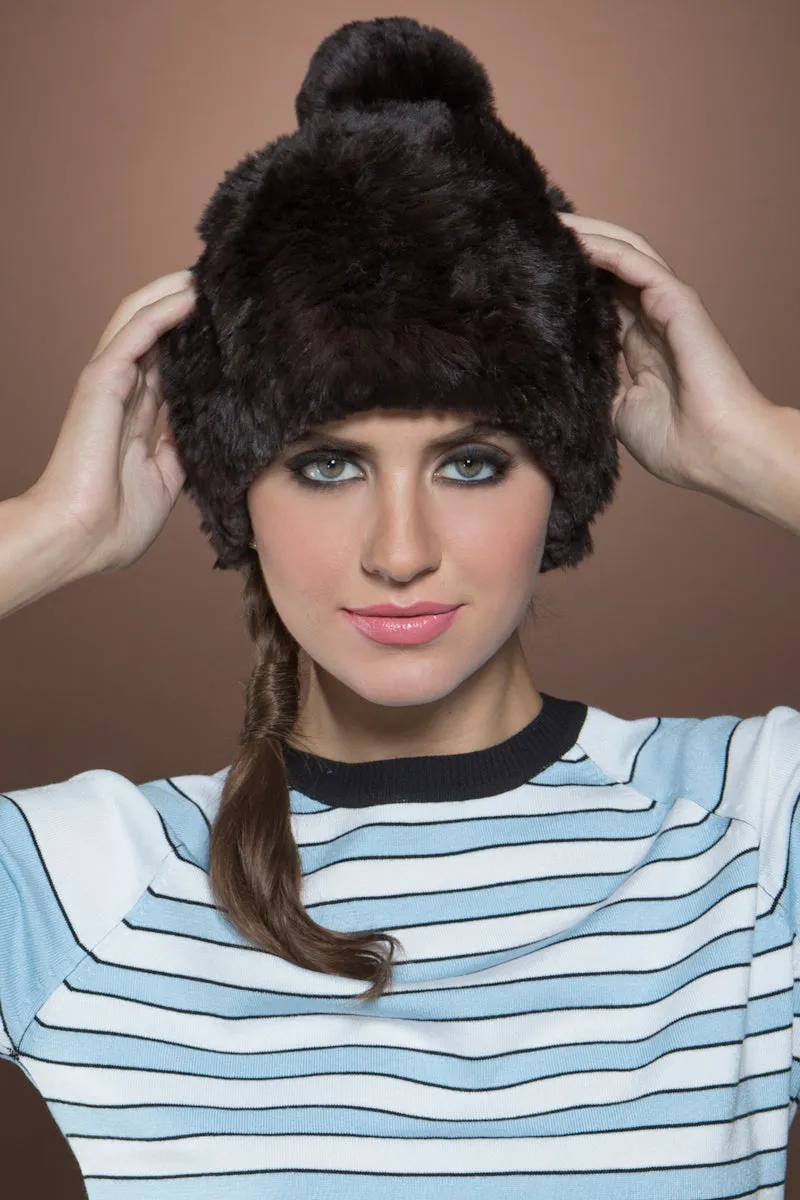 Rex Rabbit Pom Pom Knitted Fur Hat