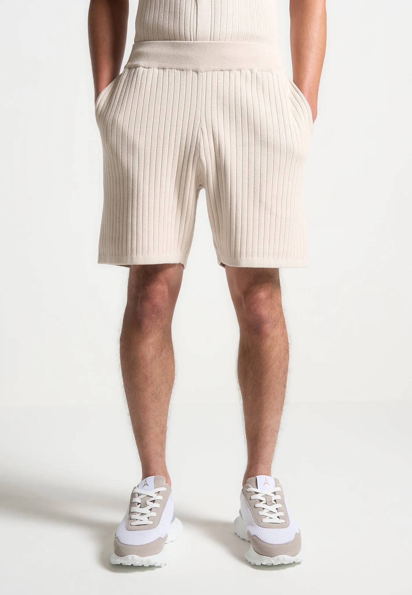 Ribbed Knit Shorts - Cream