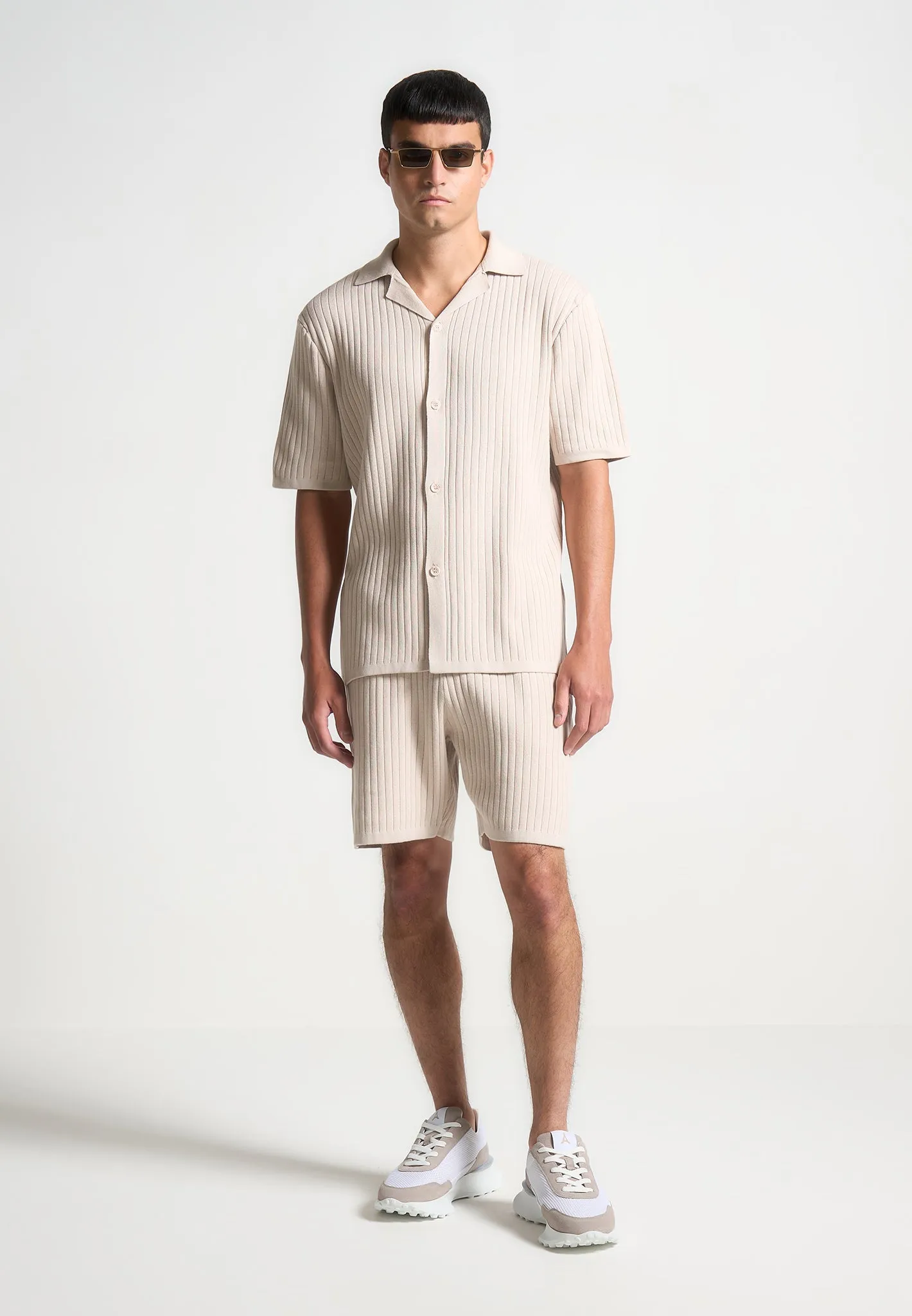 Ribbed Knit Shorts - Cream