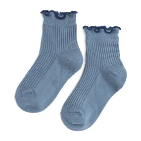 Ribbed Lettuce Trim Midi Socks - Denim/Navy