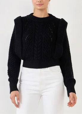 Ruffled Black Knitted Sweater